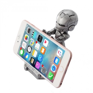 Support Smartphone De Bureau Look Iron Man En Metal Gris