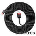 BASEUS-CALKLF-R91 - Câble USB Lightning de Baseus renforcé tressé nylon 3 mètres noir et rouge