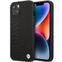 BMHCP14MSLLBK - Coque BMW iPhone 14 Plus cuir noir avec logo BMW métal