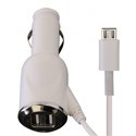 CACSPLITMICROUSB2USB - Chargeur allume cigare blanc avec prise Micro-USB avec deux prises USB