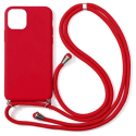 COVCORDON-IP13MINIROUGE - Coque souple iPhone 13 Mini antichoc coloris rouge avec cordon rouge