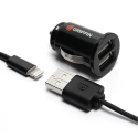 GRIFFIN-POWEJOLTRLIGHTNING - Griffin chargeur allume cigare 2.1A double USB + câble Lightning noir