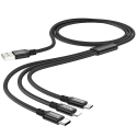 HOCO-X143EN1NOIR - Câble Hoco USB 3 en 1 renforcé noir prises aluminium USB vers iPhone MicroUSB et Type C