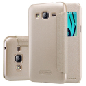 NILKSPARKJ320GOLD - Etui rabat latéral Nillkin pour Galaxy J3(2016) gold avec fenêtre