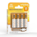 UNPLUG-UNAADUO4 - 4 batteries rechargeables UnPlug format AA(LR06) de 1000 mAh avec câble de charge Micro-USB