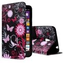 WALLET03LUMIA1320 - Etui type portefeuille papillons et fleurs roses pour Lumia 1320 rabat latéral articulé fonction s