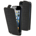 MUSLI0078-IP5 - Etui clapet Slim noir croco iPhone 5 et film écran