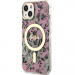 GUHMP14SHCFWSP - Coque souple iPhone 14 Guess collection Flower Rose et anneau MagSafe doré