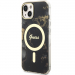 GUHMP14SHTMRSK - Coque souple iPhone 14 Guess collection Marbre noir et anneau MagSafe doré