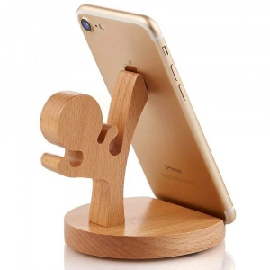 Support téléphone bureau en bois