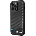 BMHCP14L22NBCK - Coque BMW iPhone 14 Pro dos carbone avec logo BMW métal