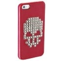 CELLUSKULLROUGEIP5 - Coque en cuir rouge avec tête de mort en carré strass pour iPhone 5 et 5S