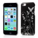 CFLOWERSILVIP5C - Coque rigide Flower Silver sur fond noir pour iPhone 5c