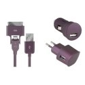 COLORB3EN1VIOLET - pack 3 en 1 chargeur secteur et allume cigare câble Micro-USB + iPhone 4s coloris violet