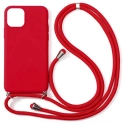 COVCORDON-IP12ROUGE - Coque souple iPhone 12 antichoc coloris rouge avec cordon rouge