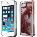 COVIP5LIQUIDSTARROUGE - Coque rigide iPhone 5s collection Liquide Star rouge avec étoiles et paillettes argentées