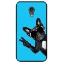 CPRN1MOTOGV2CHIENVBLEU - Coque noire pour Motorola Moto-G2 impression chien à lunette sur fond bleu
