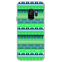 CRYSGALAXYS9AZTEQUEBLEUVER - Coque rigide transparente pour Samsung Galaxy S9 avec impression Motifs aztèque bleu et vert