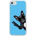 CRYSIPHONE7CHIENVBLEU - Coque rigide transparente pour Apple iPhone 7 avec impression Motifs chien à lunettes sur fond bleu