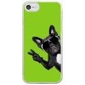 CRYSIPHONE7CHIENVVERT - Coque rigide transparente pour Apple iPhone 7 avec impression Motifs chien à lunettes sur fond vert