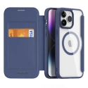 DUXSKINX-IP15PMAXBLEU - Etui antichoc iPhone 15 Pro Max bleu fin avec rabat latéral aimant invisible dos transparent MagSafe
