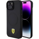 FEHMP15SPTEK - Coque Ferrari iPhone 15 aspect cuir et carbone fonction MagSafe coloris noir