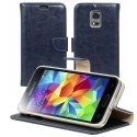 FOLIODRAGS5MINIBLEU - Etui folio aspect cuir bleu pour Samsung Galaxy S5 Mini avec rabat latéral et fonction stand