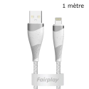 FP-TORILISLIGHT1M - Câble iPhone / ipad Lightning gris tressé ultra robuste de FairPlay 1 mètre