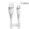 FP-TORILISUSBC2M - Câble USB-A vers USB-C gris tressé ultra robuste de FairPlay 2 mètres