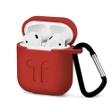 GEL-AIRPODROUGE - Coque souple en gel rouge pour boitier Apple Airpods avec mousqueton