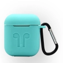 GEL-AIRPODTURQ - Coque souple en gel turquoise pour boitier Apple Airpods avec mousqueton