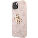 GUHCP13M4GMGPI - Coque souple iPhone 13 Guess motif logo 4G doré et bande rose