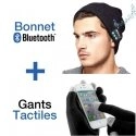 PACKBONNETGANT - Pack bonnet bluetooth et gants tactiles noirs pour téléphone mobile