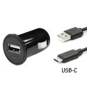PACKCAC-USBCNOIR - Chargeur voiture bouchon USB + câble USB-C noir