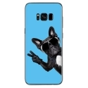 TPU0GALS8PLUSCHIENVBLEU - Coque souple pour Samsung Galaxy S8 Plus avec impression Motifs chien à lunettes sur fond bleu