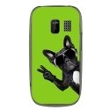 TPU1ASHA302CHIENVVERT - Coque souple pour Nokia Asha 302 avec impression Motifs chien à lunettes sur fond vert