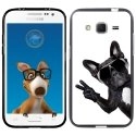 TPU1COREPRIMECHIENVBLANC - Coque Souple en gel noir pour Samsung Galaxy Core Prime avec impression Motifs chien à lunettes 
