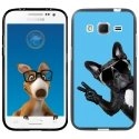 TPU1COREPRIMECHIENVBLEU - Coque Souple en gel noir pour Samsung Galaxy Core Prime avec impression Motifs chien à lunettes 