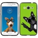 TPU1COREPRIMECHIENVVERT - Coque Souple en gel noir pour Samsung Galaxy Core Prime avec impression Motifs chien à lunettes 