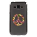 TPU1GALJ1PEACELOVE - Coque souple pour Samsung Galaxy J1 SM-J100F avec impression Motifs Peace and Love fleuri