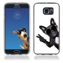 TPU1S6EDGECHIENVBLANC - Coque Souple en gel pour Samsung Galaxy S6 Edge avec impression chien à lunettes sur fond blanc