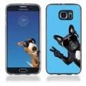 TPU1S6EDGECHIENVBLEU - Coque Souple en gel pour Samsung Galaxy S6 Edge avec impression chien à lunettes sur fond bleu