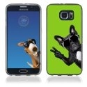 TPU1S6EDGECHIENVVERT - Coque Souple en gel pour Samsung Galaxy S6 Edge avec impression chien à lunettes sur fond vert