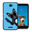 TPU1XPE4CHIENVBLEU - Coque Souple en gel noir pour Sony Xperia E4 avec impression Motifs chien à lunettes sur fond bleu