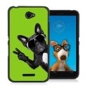 TPU1XPE4CHIENVVERT - Coque Souple en gel noir pour Sony Xperia E4 avec impression Motifs chien à lunettes sur fond vert