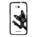 TPU1XPE4GCHIENVBLANC - Coque Souple en gel noir pour Sony Xperia E4g avec impression Motifs chien à lunettes sur fond blan