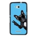 TPU1XPE4GCHIENVBLEU - Coque Souple en gel noir pour Sony Xperia E4g avec impression Motifs chien à lunettes sur fond bleu