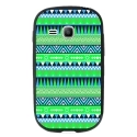 TPU1YOUNG2AZTEQUEBLEUVER - Coque souple pour Samsung Galaxy Young 2 SM-G130 avec impression Motifs aztèque bleu et vert
