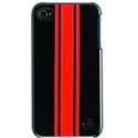 TREXTIP4_3RONBLACK - Coque Trexta cuir bandes rouges sur fond noir pour iPhone 4 et 4S
