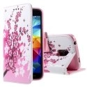 WALLET01S5MINI - Etui type portefeuille Fleurs roses pour Galaxy S5-Mini rabat latéral articulé fonction stan